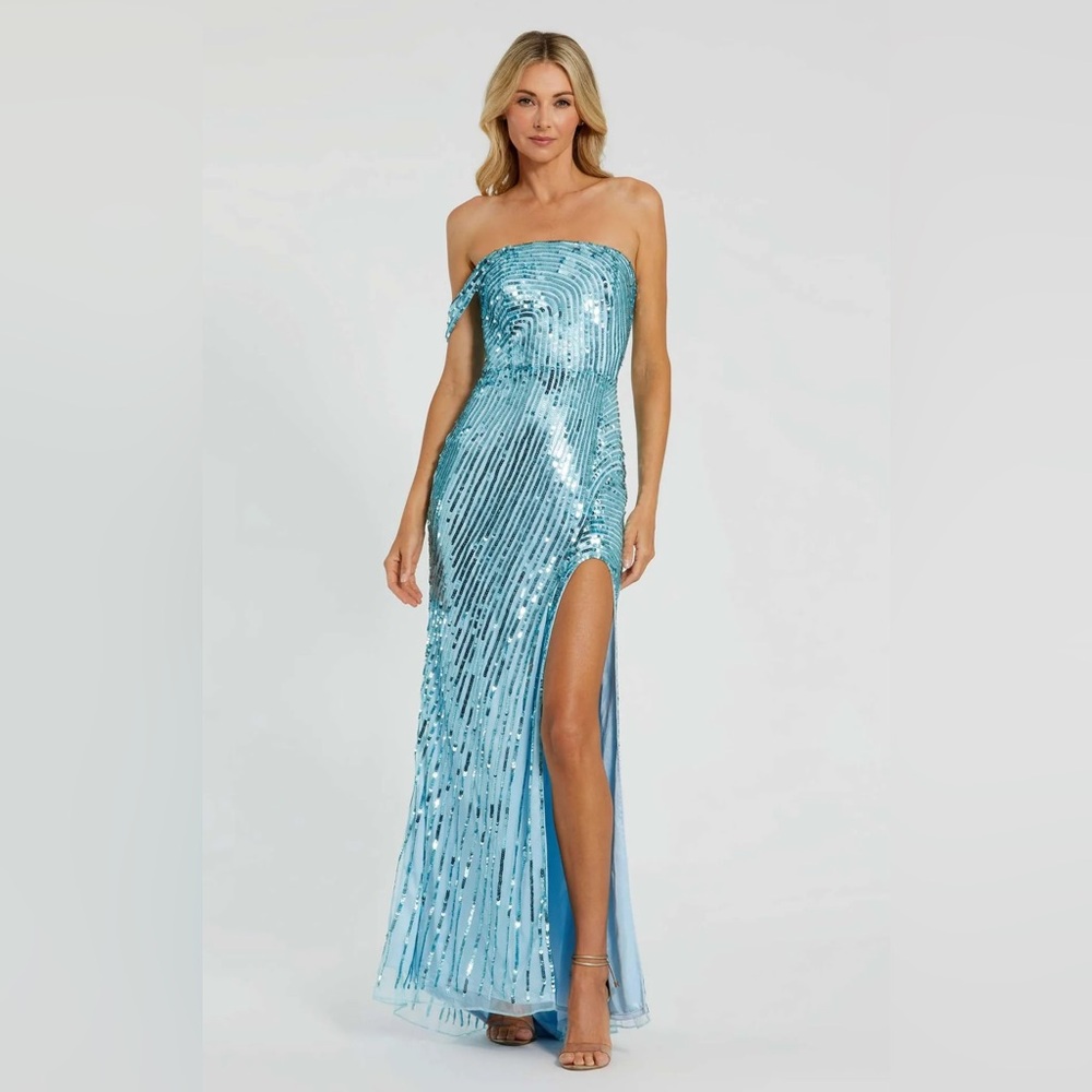 Mac Duggal Elegant Strapless Sequin Gown - Blue